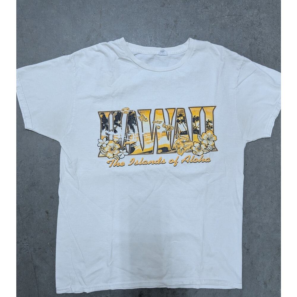 Vintage Hawaii The Islands of Aloha Graphic T-Shirt White Men's Size Medium